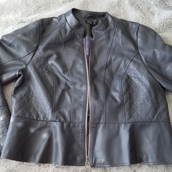 baccini faux leather peplum jacket